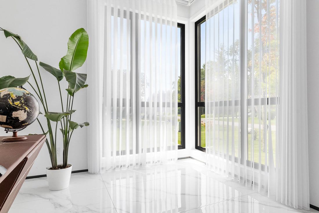 White 50% Blackout Motorized & Manual Sheer Vertical Blinds