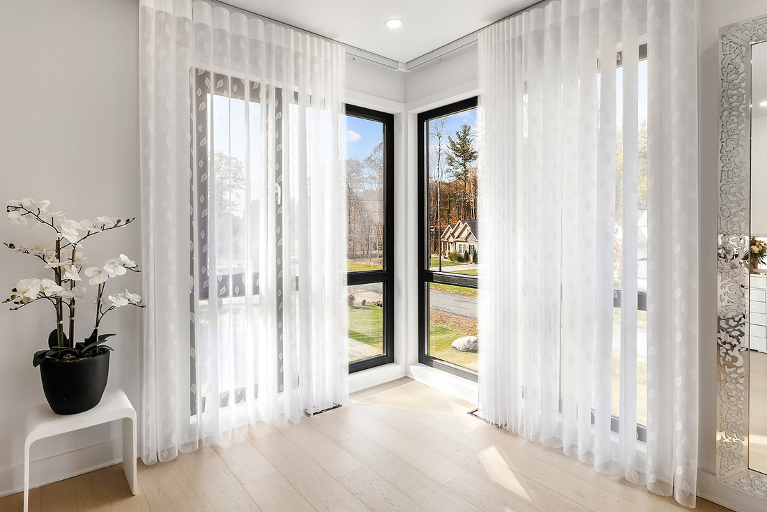 Willow Whisper Collection White 50% Blackout Privacy Sheer Vertical Curtains